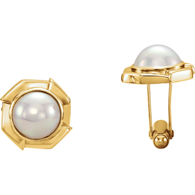 14K Yellow Mabé Cultured Pearl Cuff Links