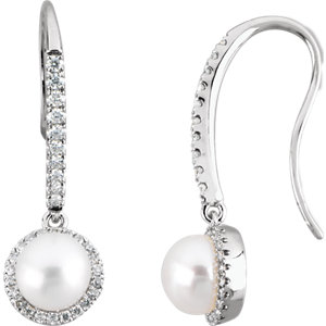 Earrings , 14K White Freshwater Pearl & 3/8 CTW Diamond Earrings