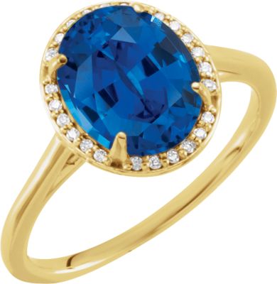 Fashion Rings , 14K Yellow ChathamÂ® Created Blue Sapphire & .07 CTW Diamond Ring