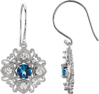 Earrings , 14K White London Blue Topaz & 1/2 CTW Diamond Vintage-Style Earrings 