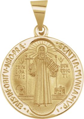 Pendant, 14K Yellow 18mm Round Solid St. Benedict Medal 