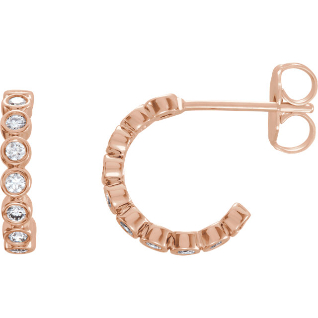 14K Rose 1/4 CTW Diamond Bezel-Set J-Hoop Earrings