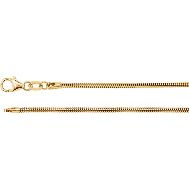 14K Yellow 1.5 mm Solid Round Snake 16" Chain