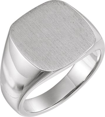 Fashion Rings , 18K Palladium White 16mm Men's Signet Ring with Brush Top Finish