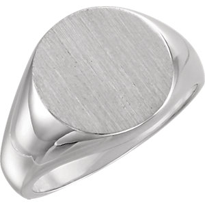 Fashion Rings , 18K Palladium White 15mm Men's Signet Ring with Brush Finish