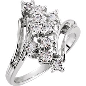 14K White 2.7mm Round 10-Stone Cluster Bypass Ring Mounting | Stuller