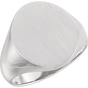 Fashion Rings , Platinum 18x16mm Men's Signet Ring with Brush Finish