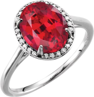 Fashion Rings , 14K White ChathamÂ® Created Ruby & .06 CTW Diamond Ring