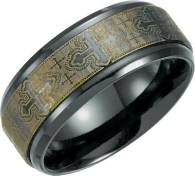 Black Titanium 8mm Ridged Band with Laser Design