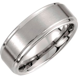 Tungsten 8mm Satin Finished Ridged Band with Rounded Edge Size 11 | Stuller