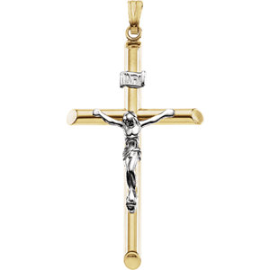 14K Yellow & White 35x22mm Solid Crucifix Pendant 