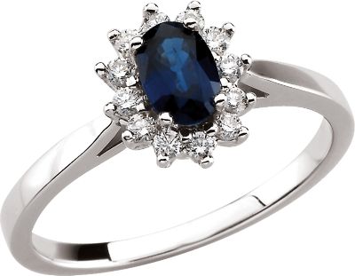 Fashion Rings , Blue Sapphire & Diamond Halo-Style Ring