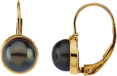 Black Pearl Lever Back Earrings 7 to 7.5mm Freshwater Pearls Ref 830362