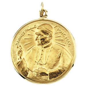 Pendant, 14K Yellow 20mm Round Pope John Paul II Medal 