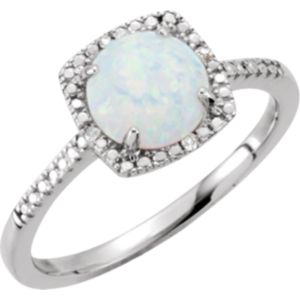 Sterling Silver Lab-Grown Opal & .01 CTW Diamond Ring | Stuller