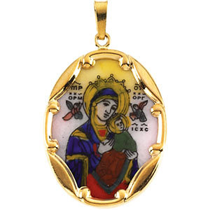 FB Jewels 14K Yellow Gold 25x19.5mm Porcelain Scapular Pendant