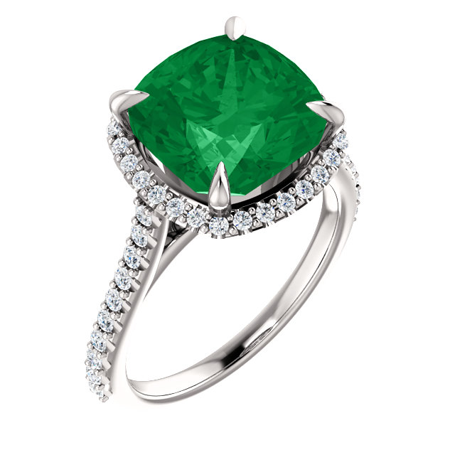 Emerald Cushion Cut Diamond Engagement Ring